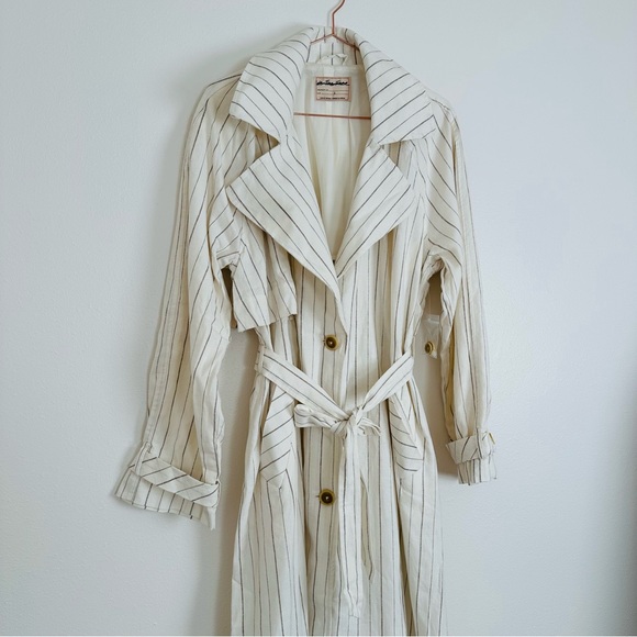 New free people Melia Mac Coat long sleeve boho linen blend plaid ecru striped - Picture 11 of 11